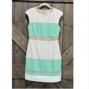 Studio One NY Mint Green Ivory Lace Color Block Sleeveless‎ Dress Women's 10